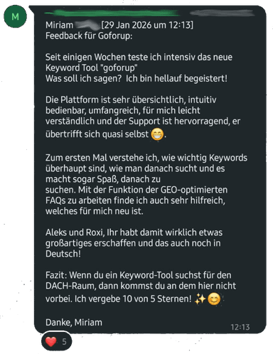 Testimonial: Weiteres positives Nutzerfeedback