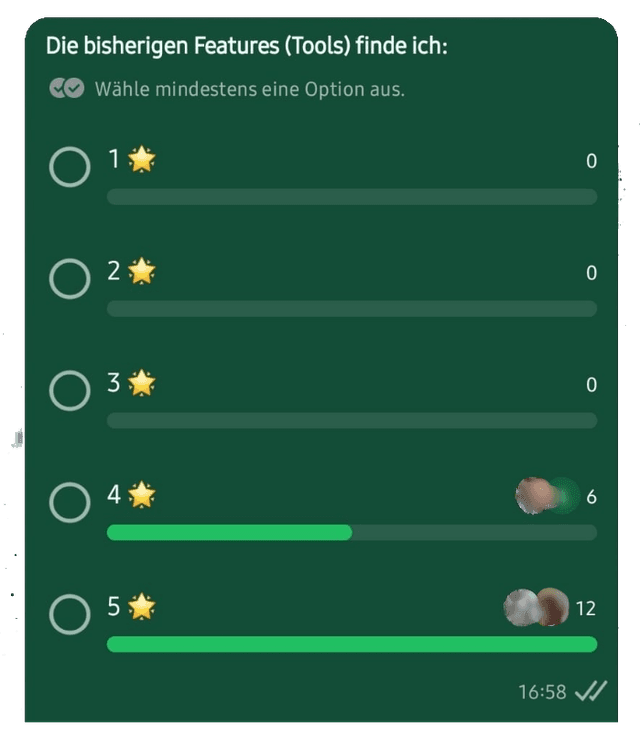 Umfrage: Features - 12x 5 Sterne, 6x 4 Sterne